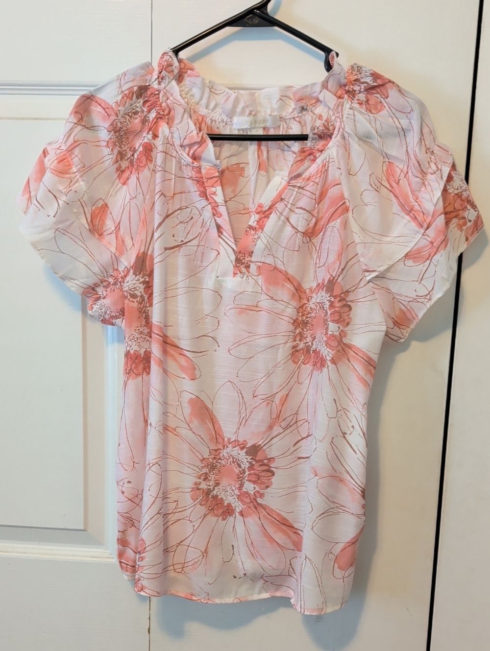 Floral Pink V-Neck Puff Sleeve Blouse